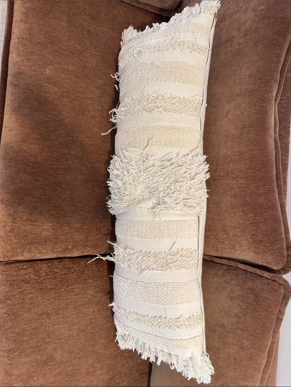 Boho Ivory Textured Lumbar Pillow